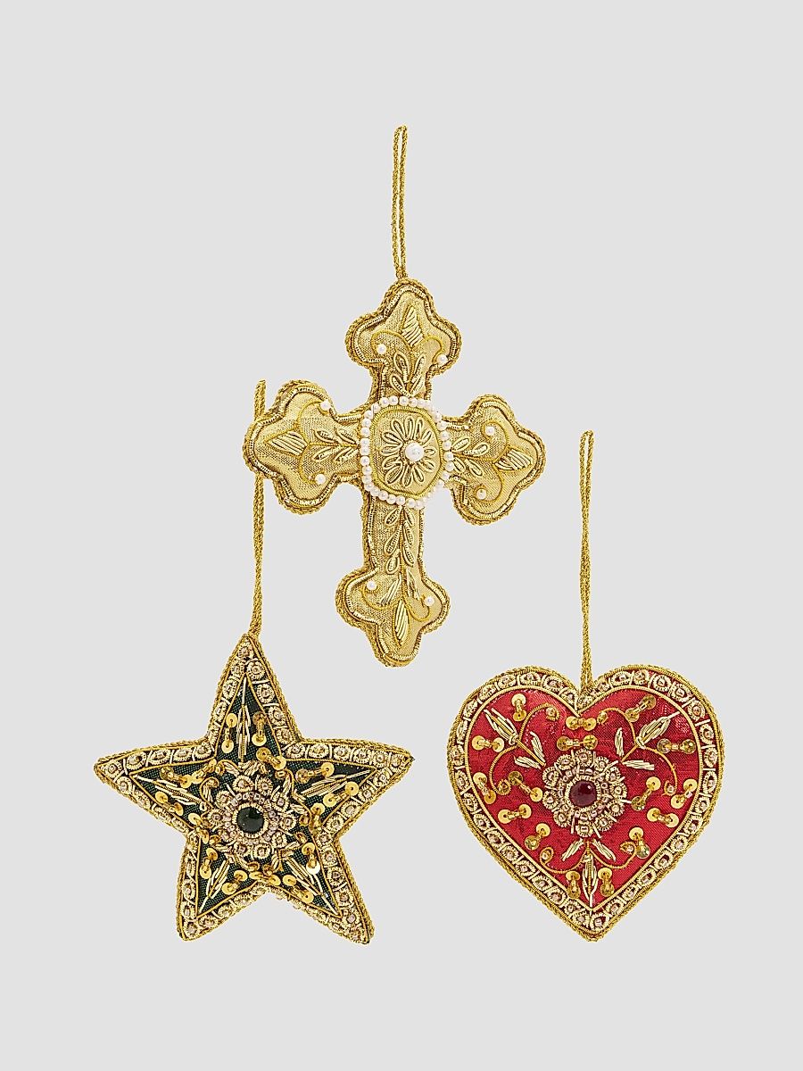 3-Piece Heart, Cross & Star Ornament Set