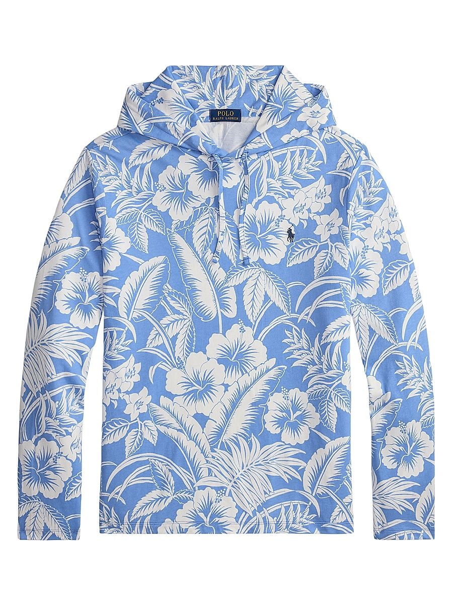 Men's Printed Cotton Hoodie - Perfect Turquoise - Size Small