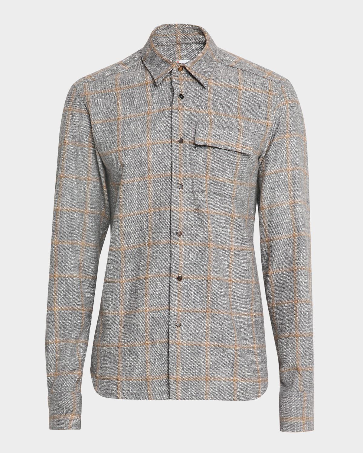 Men & apos;s Windowpane Snap-Front Overshirt