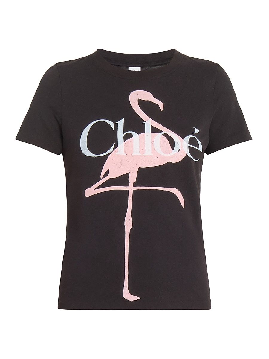 Women's Flamingo Logo Cotton T-Shirt - Ash Black - Size XS