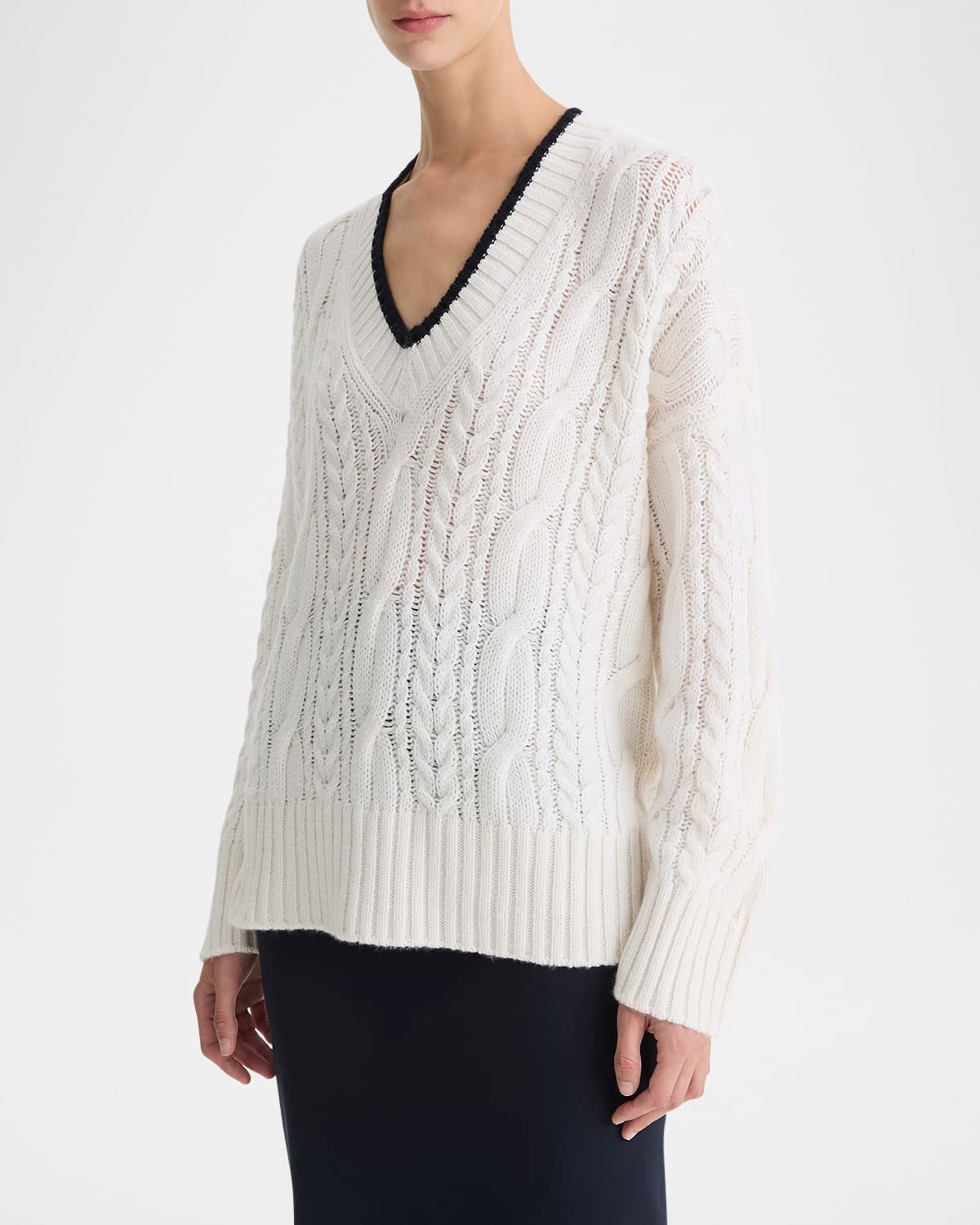 Oversized Cable-Knit Deep V Sweater