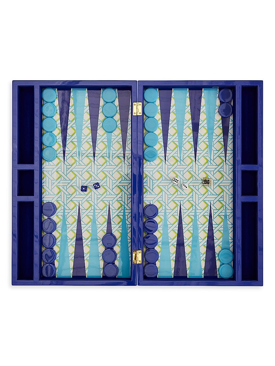 Jonathan Adler Basketweave Lacquer Backgammon Set - Blue