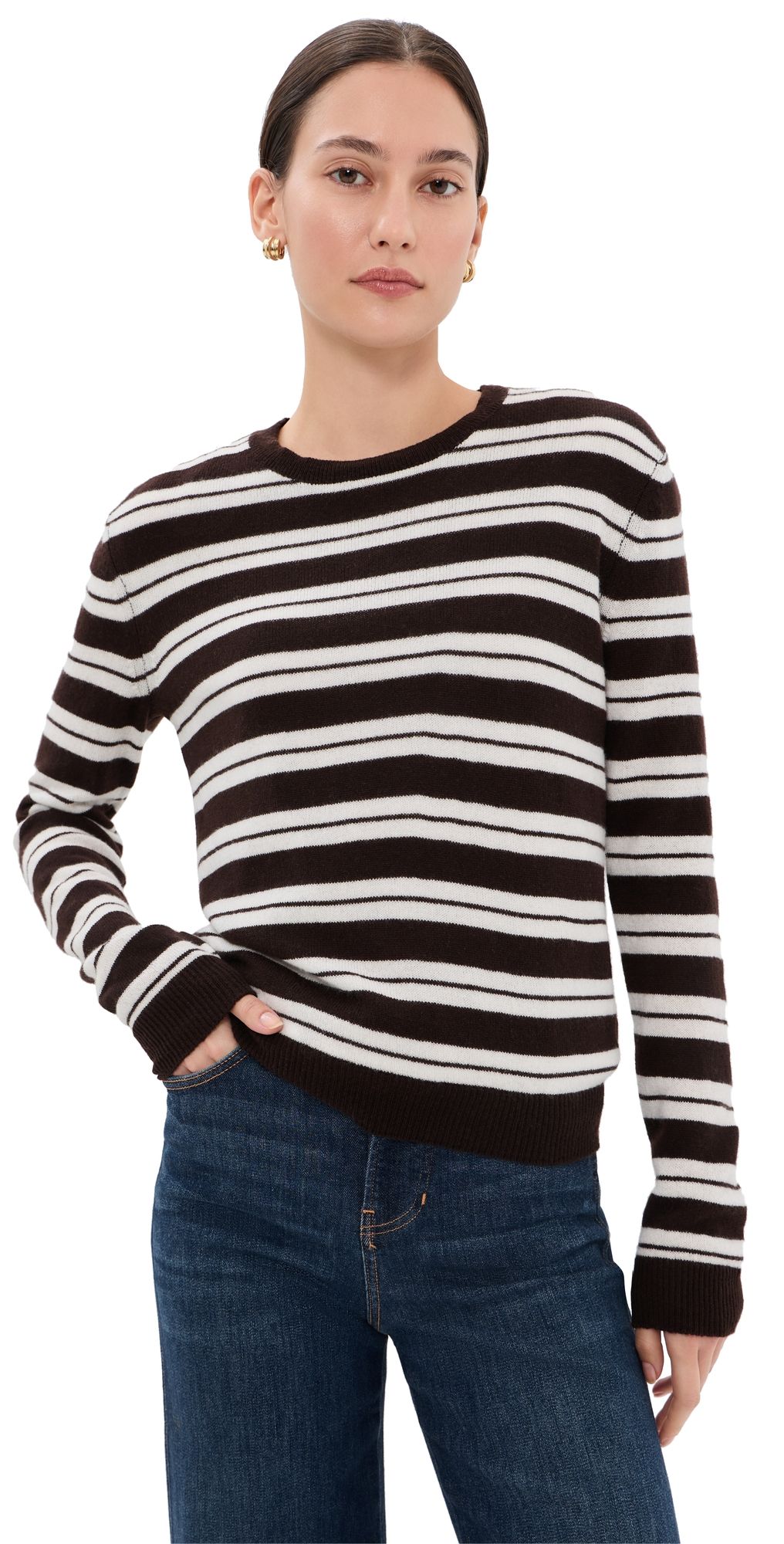 Veronica Beard Frankie Cashmere Pullover Espresso/Ivory S