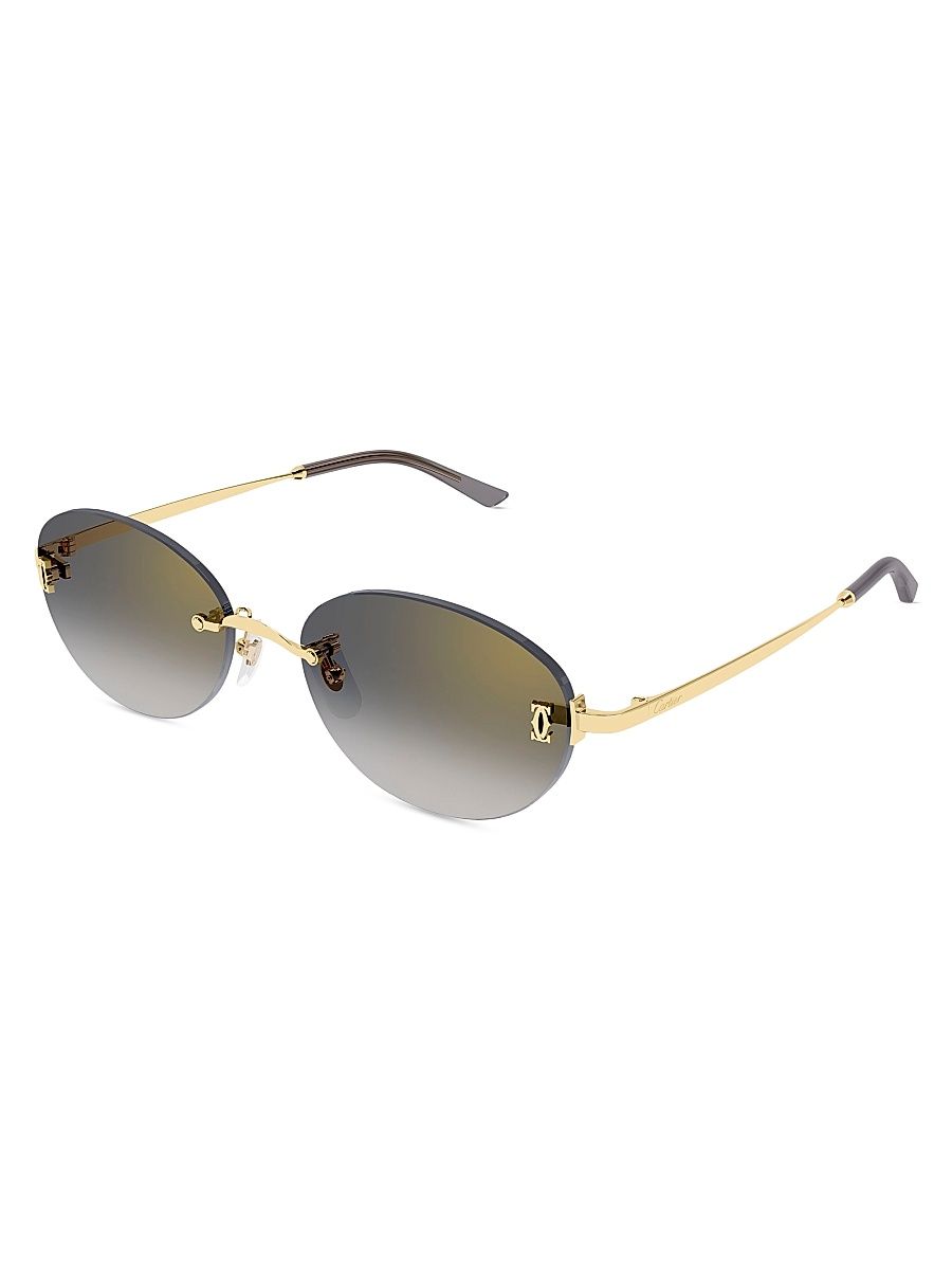 Women's Double C 54MM 24K-Gold-Plated Oval Sunglasses - Gold Grey
