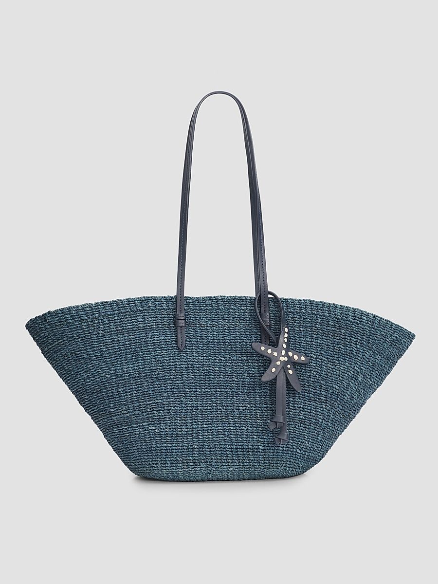 Women's Summer 2026 The East West Charm Straw Tote Bag - Navy