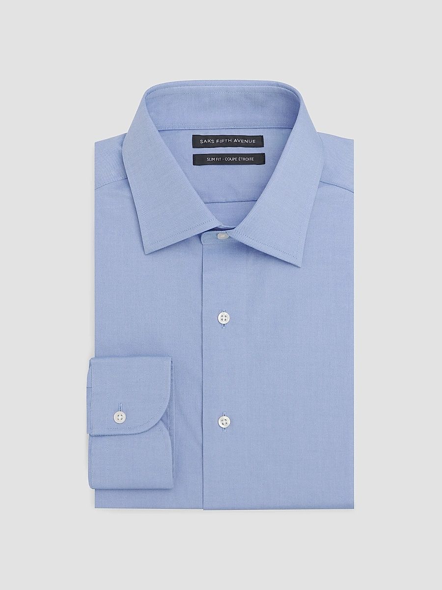 Men's COLLECTION Pinpoint Cotton Slim-Fit Shirt - French Blue - Size 34