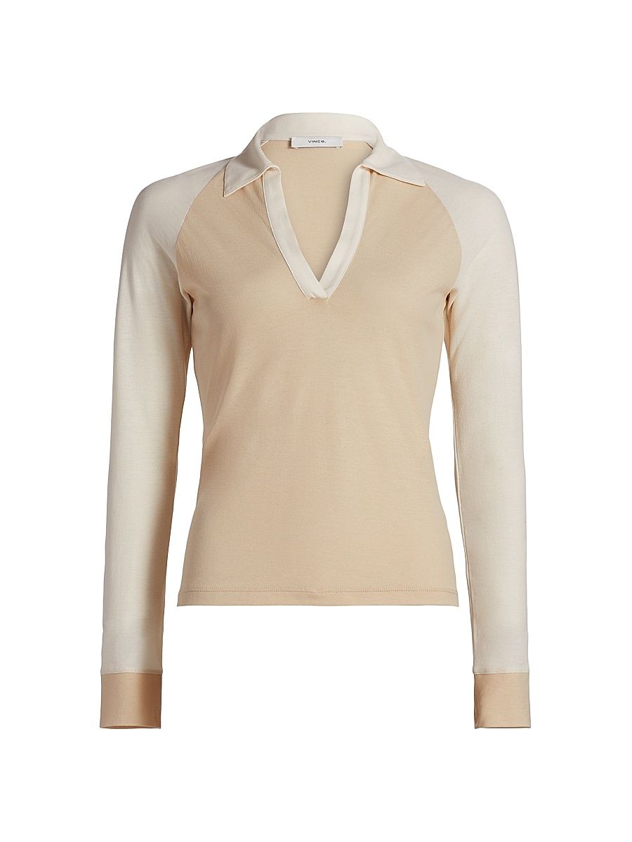 Women's Colorblock Cotton Polo Shirt - Pale Canyon Combo - Size XS