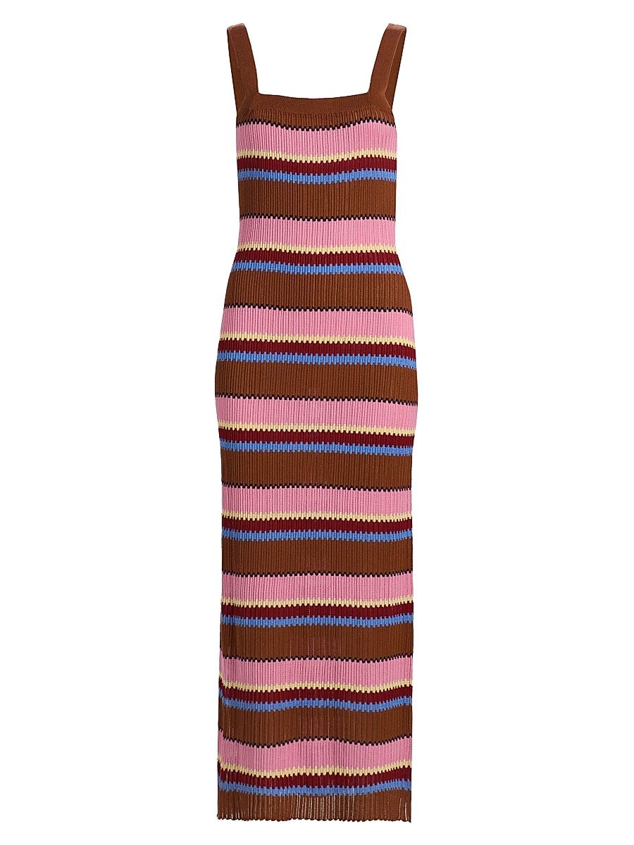 Women's Palazzo Striped Silk-Linen Maxi Dress - Burnt Sienna Combo - Size XL