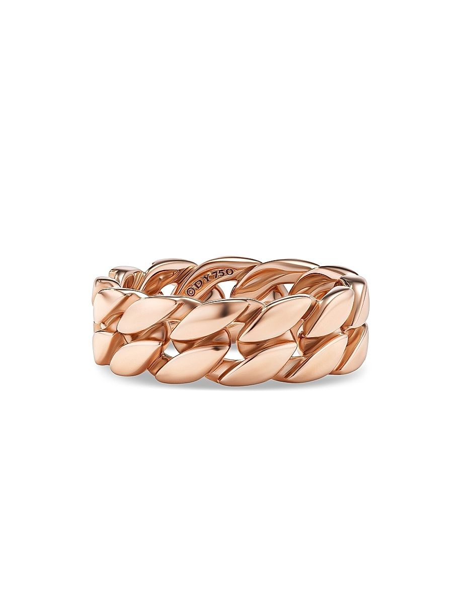Men's Curb Chain Band Ring in 18K Rose Gold, 8MM - Rose Gold - Size 12