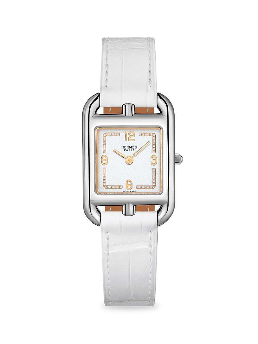 Women's Cape Cod Stainless Steel, 0.04 TCW Diamond & Alligator Strap Watch/23MM - White