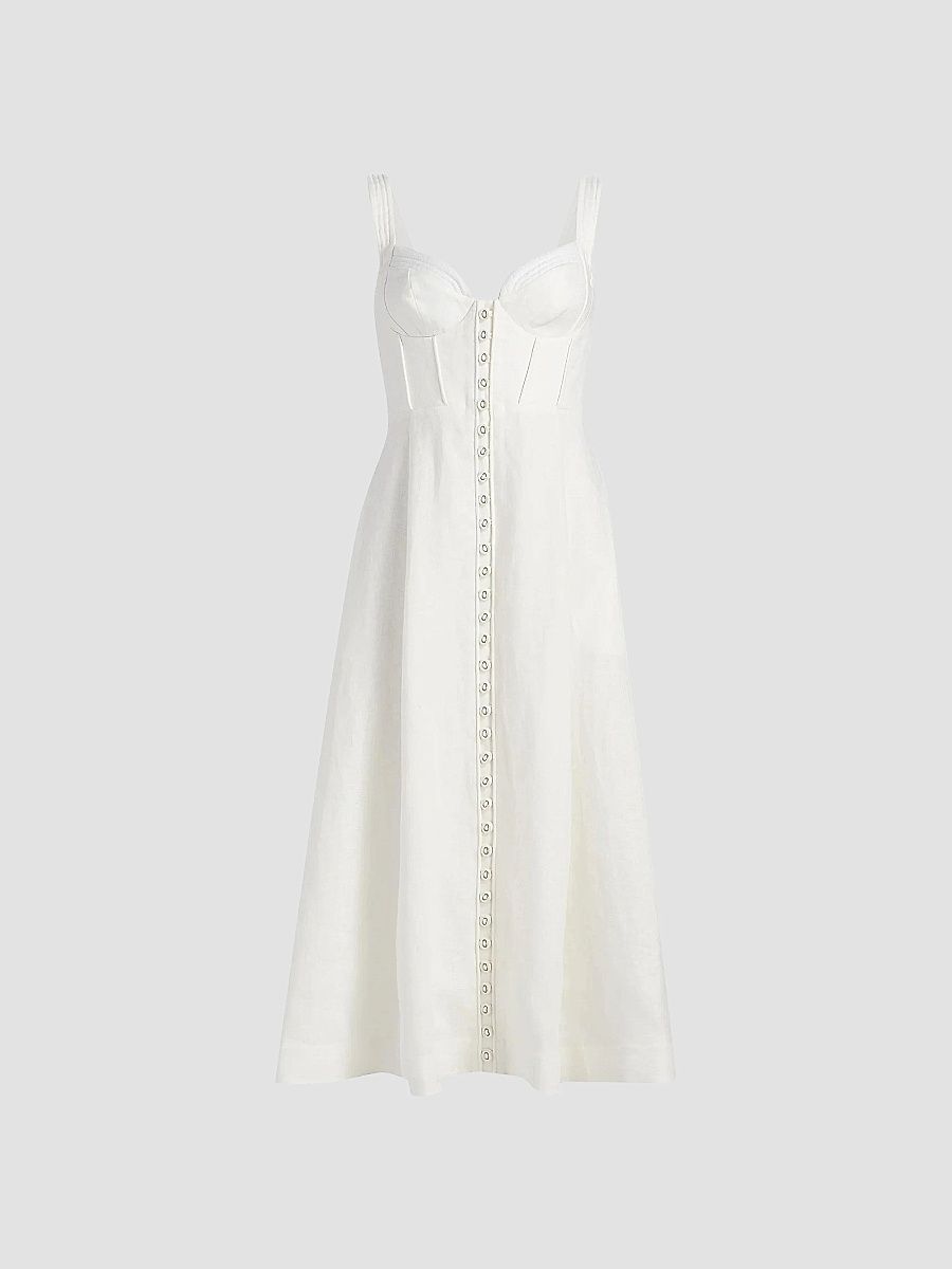 Zimmermann Women's Luna Buttoned Linen Picnic Dress - Ivory - Size 8
