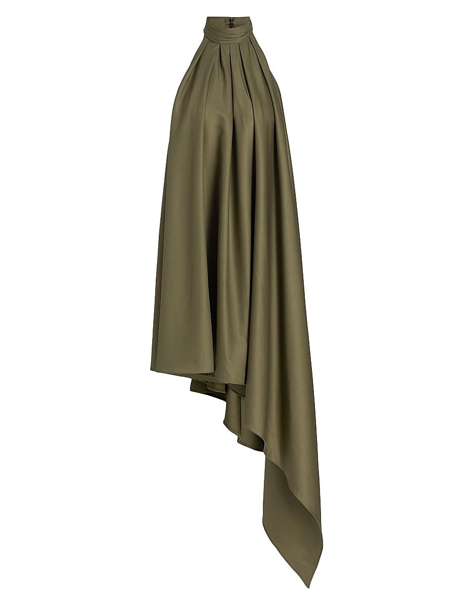 Women's Fleur Asymmetric Wool-Blend Halter Midi-Dress - Burnt Olive - Size Large