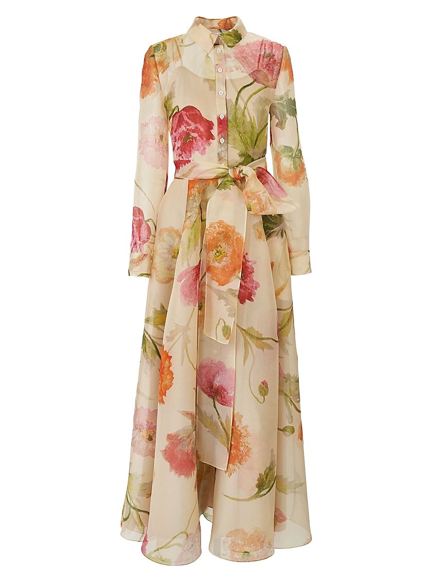 Women's Floral Trench Maxi Dress - Almond Multi - Size 16
