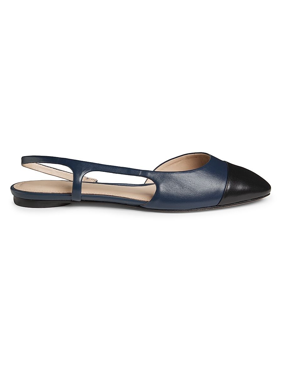 Women's COLLECTION Leather Slingback Flats - Navy Black - Size 8.5