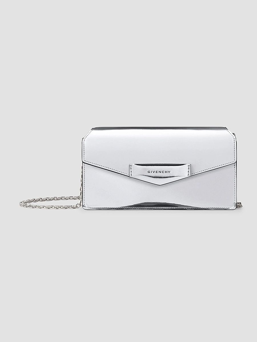 Givenchy Women's Antigona Wallet with Chain in Mirror Leather - Light Silvery