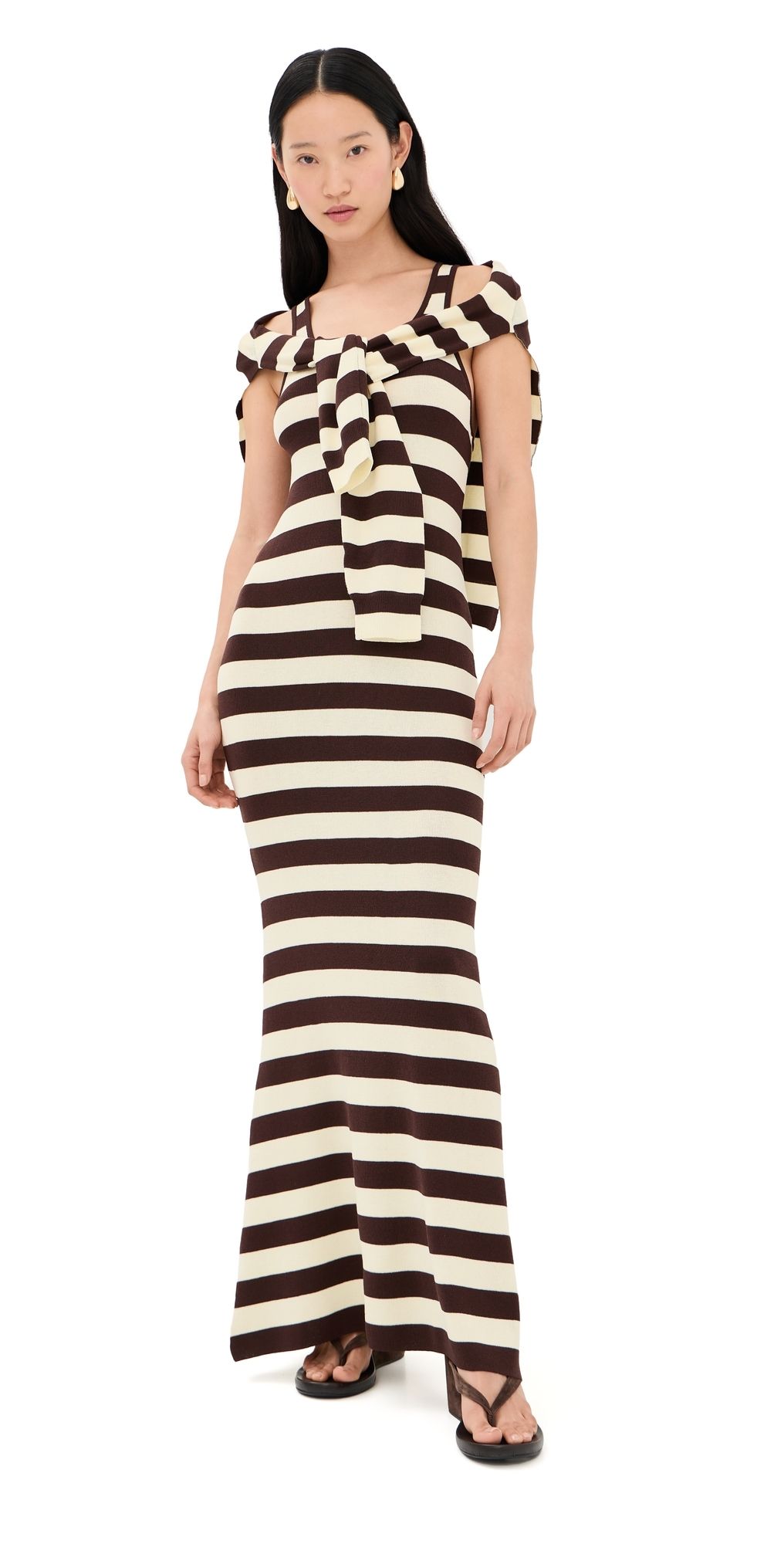 Monse Back Knot Knitted Maxi Dress Teak/Ivory S