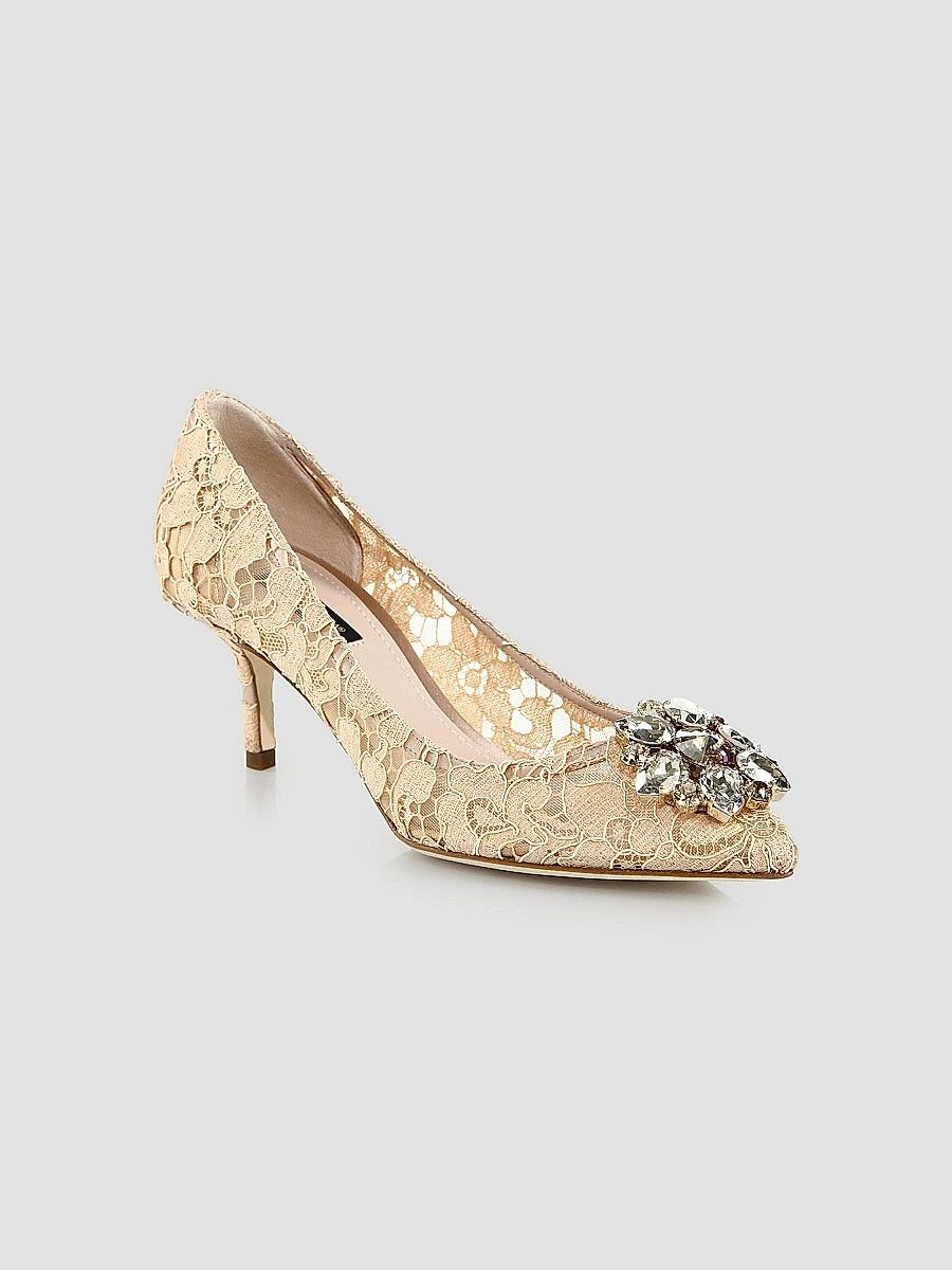Dolce & Gabbana Women's Embellished Lace Point Toe Pumps - Sand - Size 8