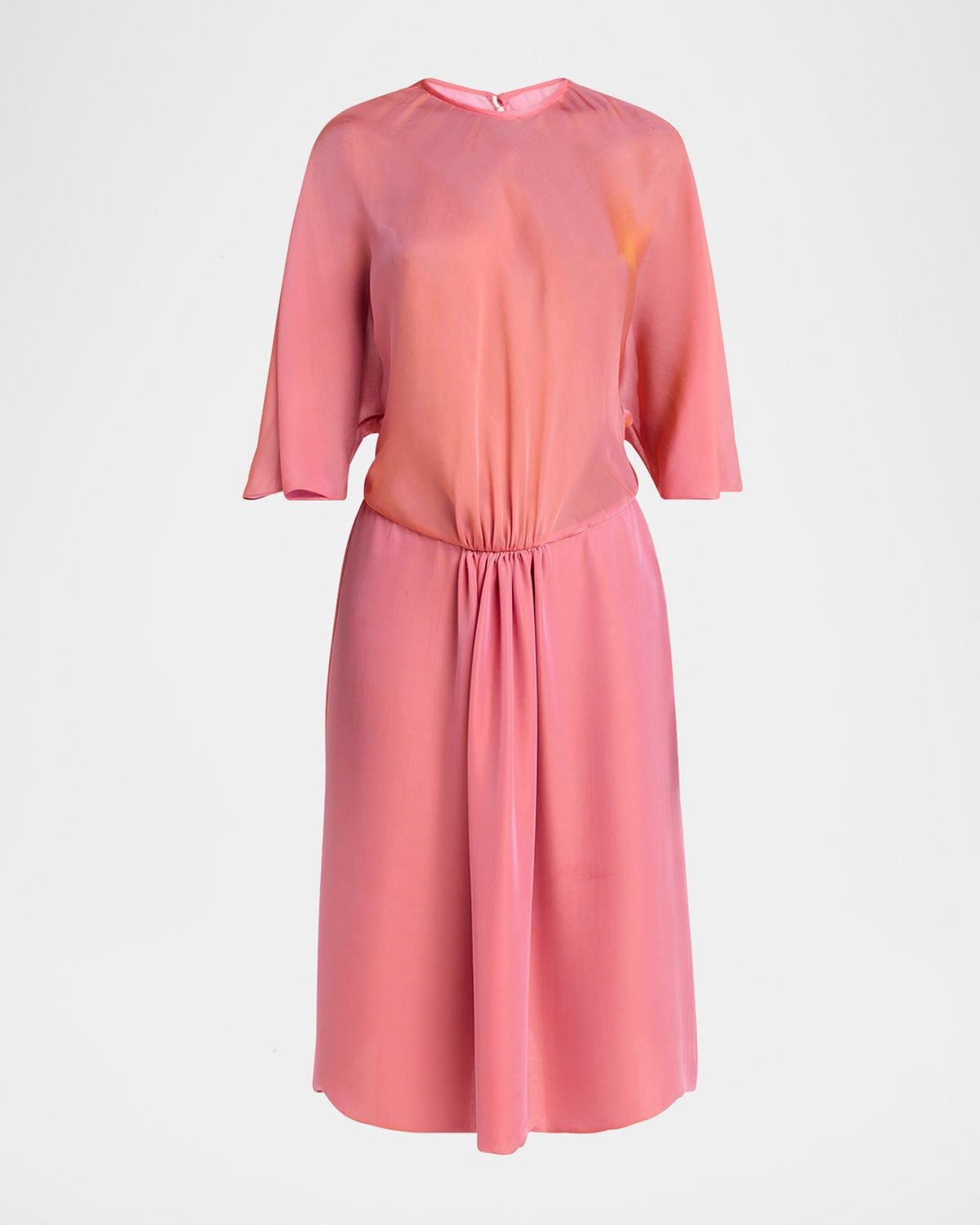 Iridescent Chiffon 3/4-Sleeve Midi Dress