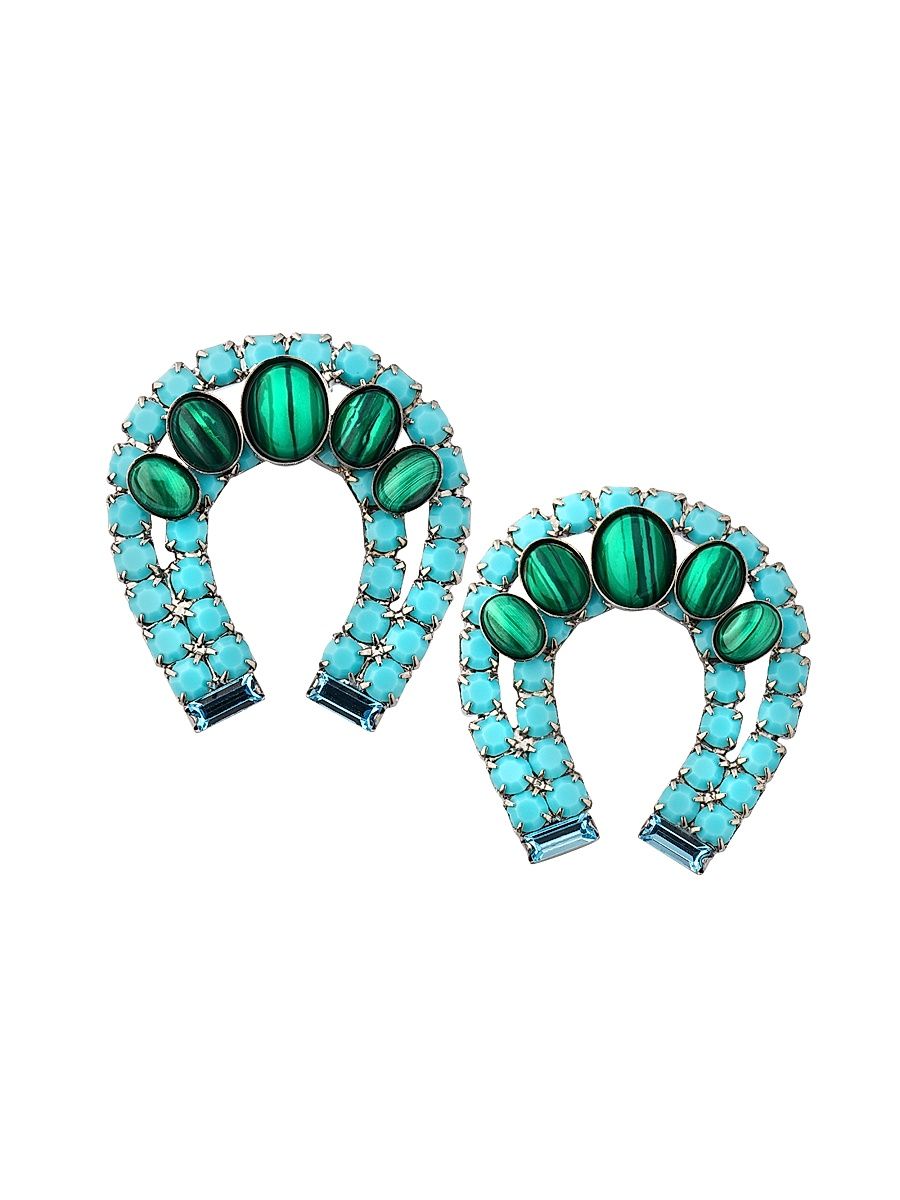 Women's Althea Goldtone, Turquoise & Imitation Malachite Earrings - Blue