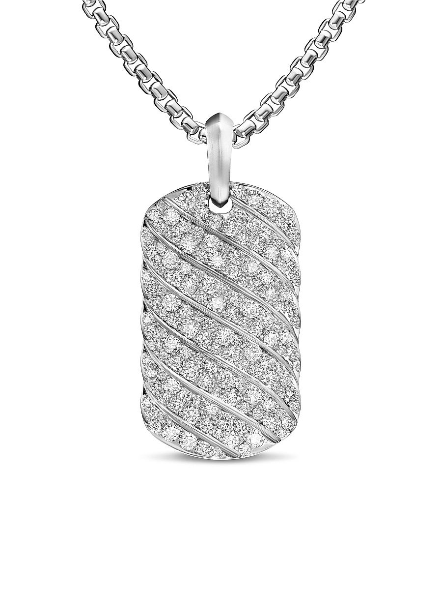 Men's Sculpted Cable Tag in Sterling Silver - Diamond