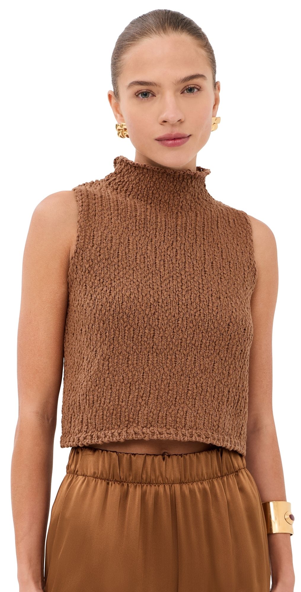 Sablyn Atticus Roll Neck Cropped Tank Tobacco L