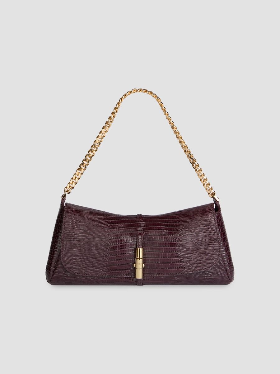 Balmain Women's Metropolis Lizard-Embossed Leather Shoulder Bag - Dark Brown