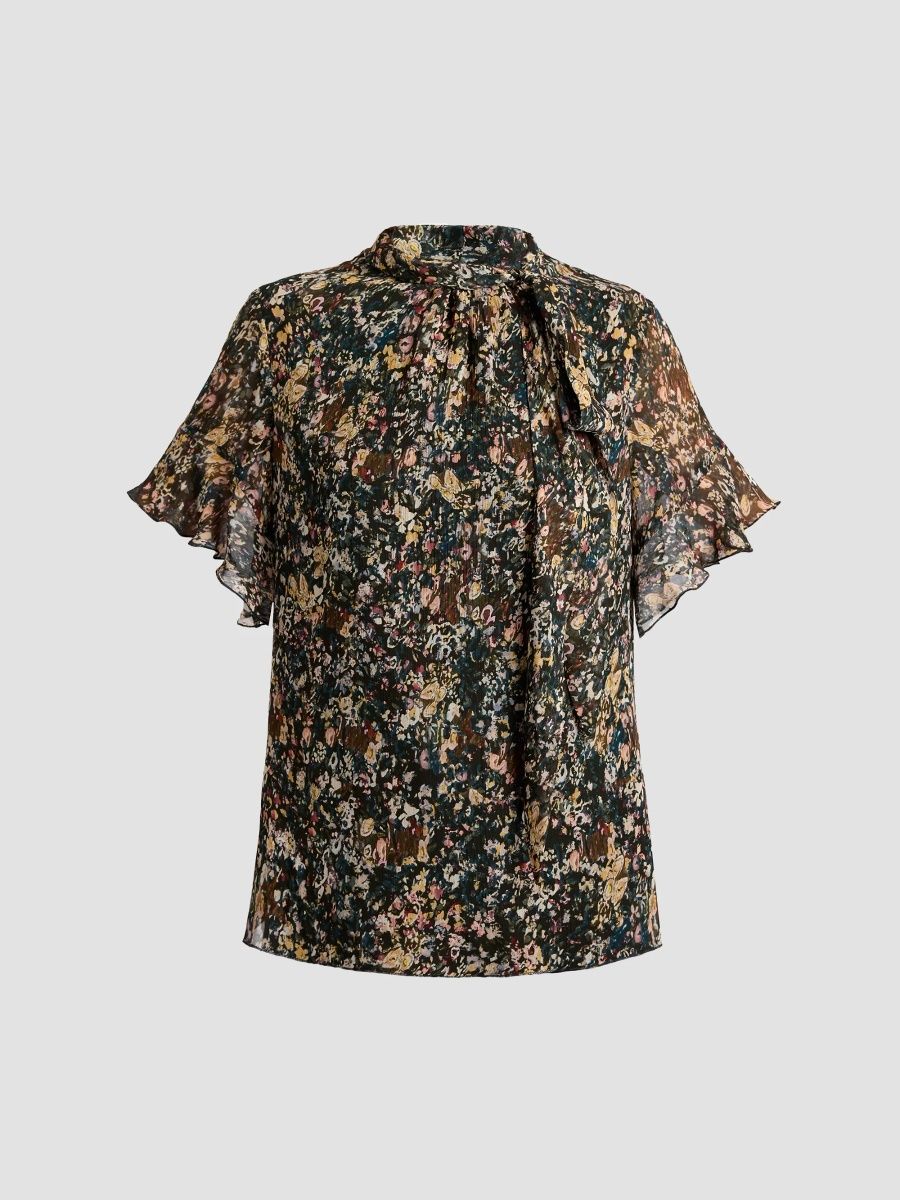 Santorelli Women's Athena Abstract Floral Blouse - Evergreen Multi - Size 6