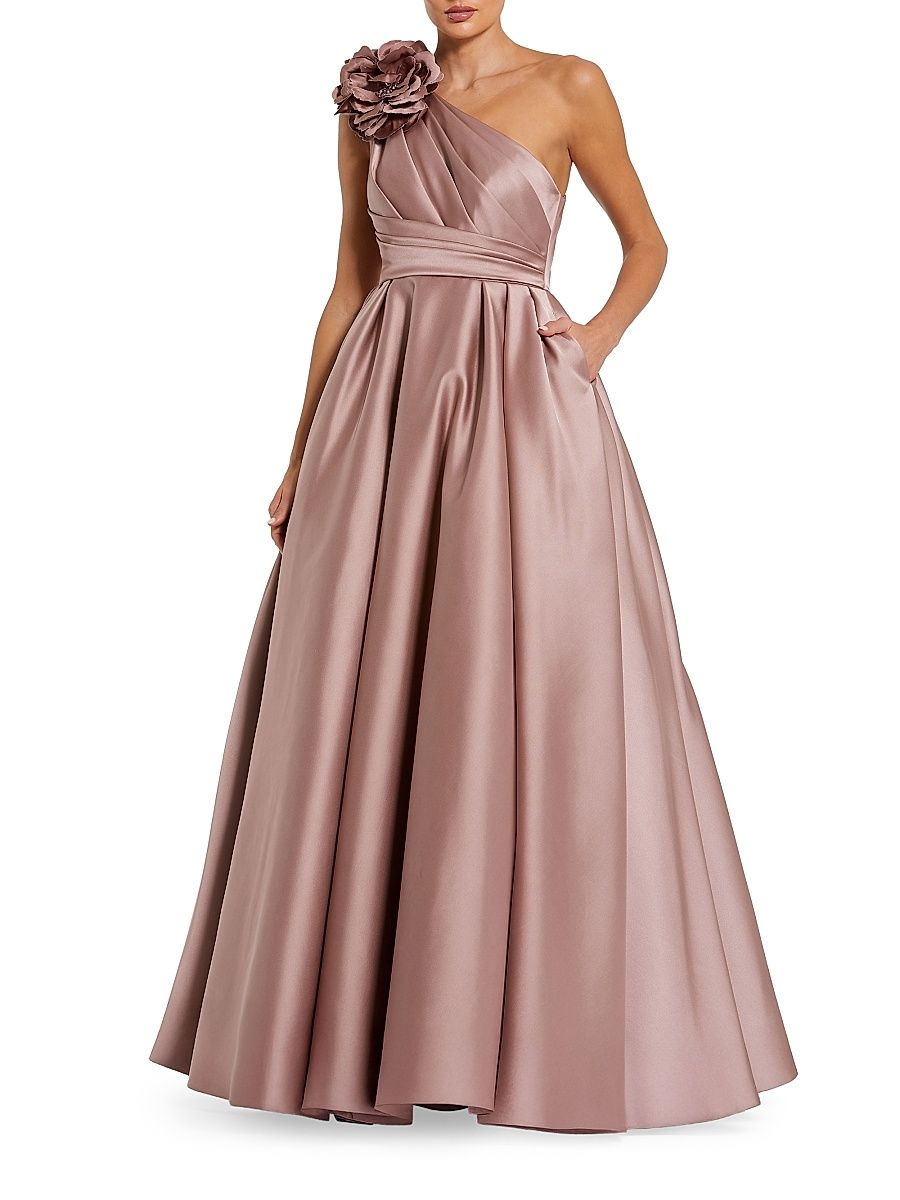 Women's One-Shoulder Satin Ballgown - Rose - Size 16