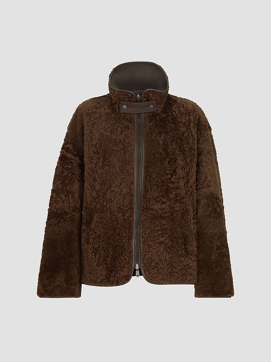 Women's Fuzzy Shearling Reversible Outerwear Jacket with Monili - Chocolate - Size 4