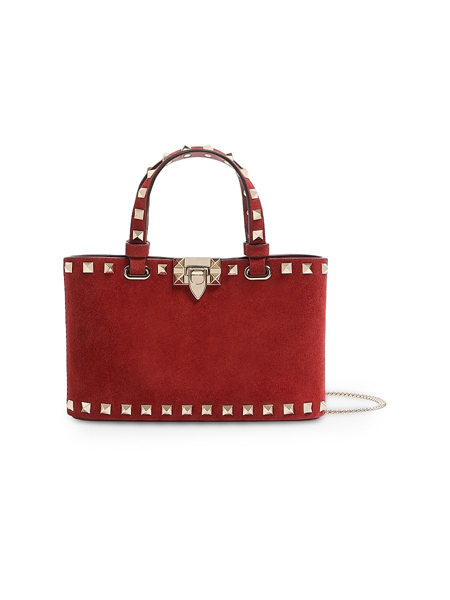 Women's Rockstud Mini Suede Top Handle Bag - Red