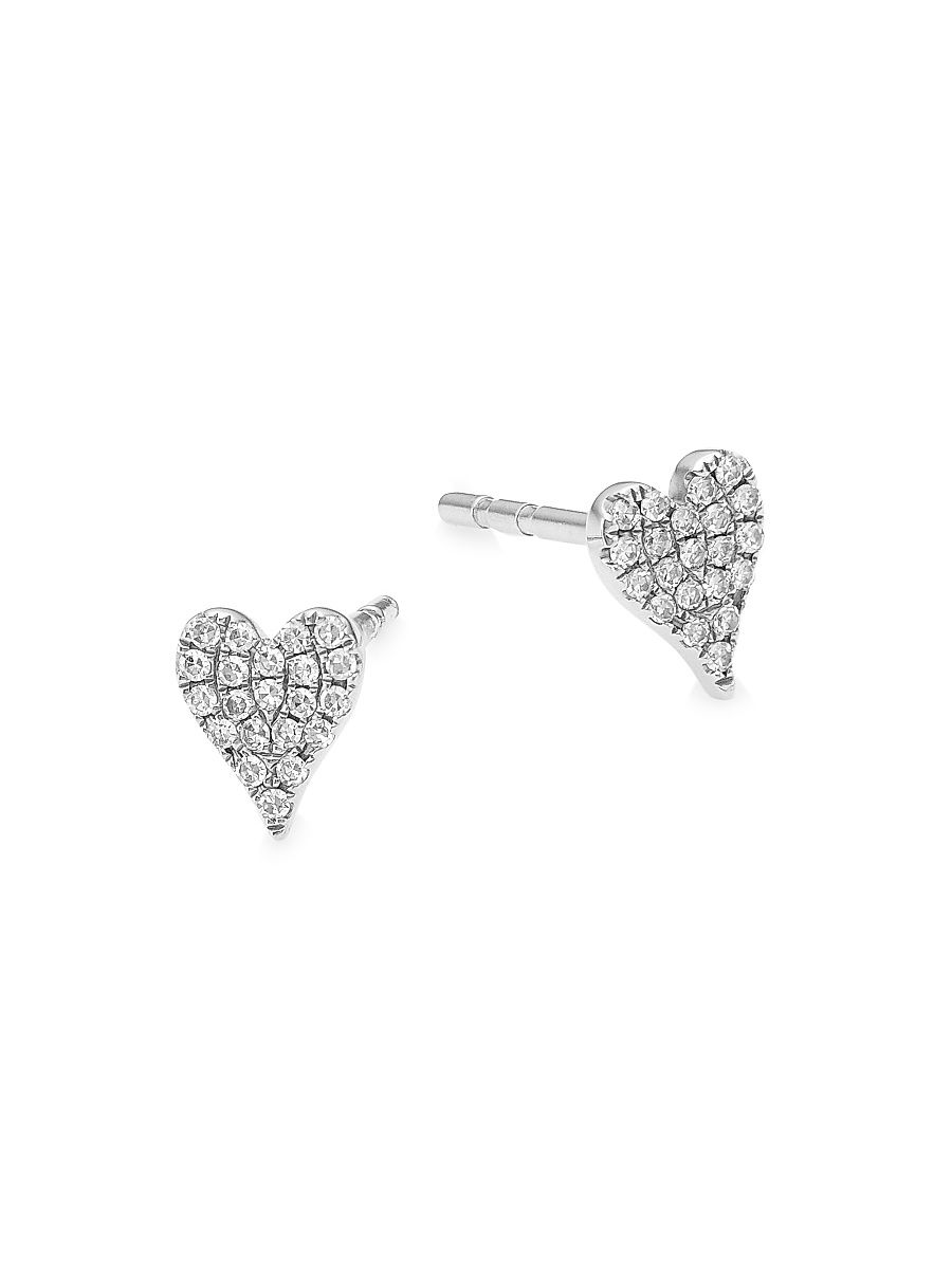 Women's 14K White Gold & 0.10 TCW Diamond Heart Stud Earrings - White Gold