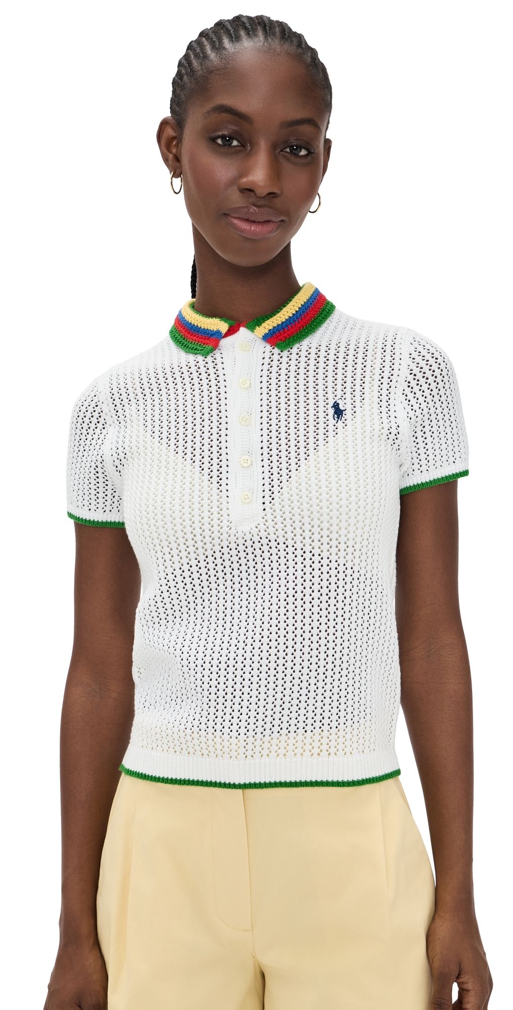 Polo Ralph Lauren Pointelle Stripe Polo White Multi L