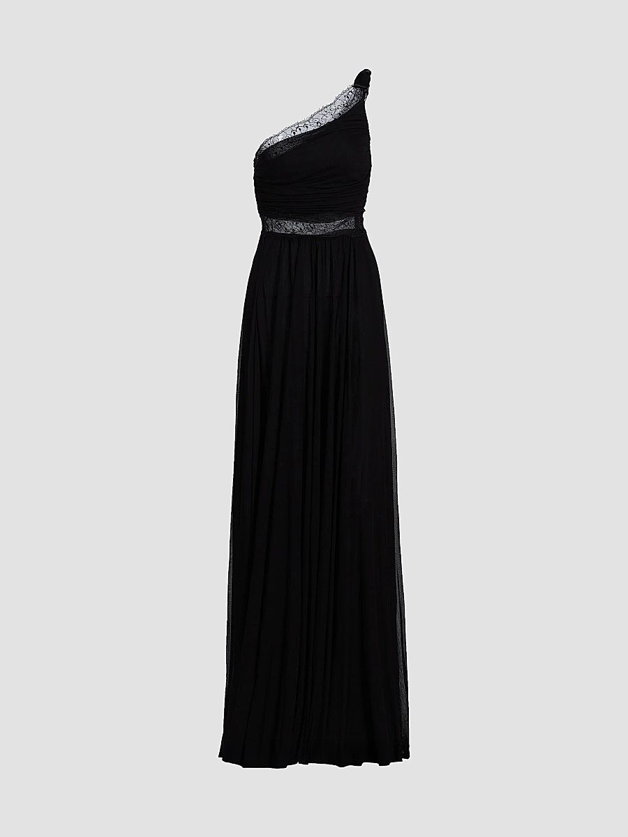 Giambattista Valli Women's One-Shoulder Lace-Trim Ruched Jersey Gown - Black - Size 00