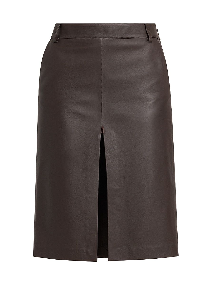 Women's Daria Leather Midi-Skirt - Chocolate - Size 2