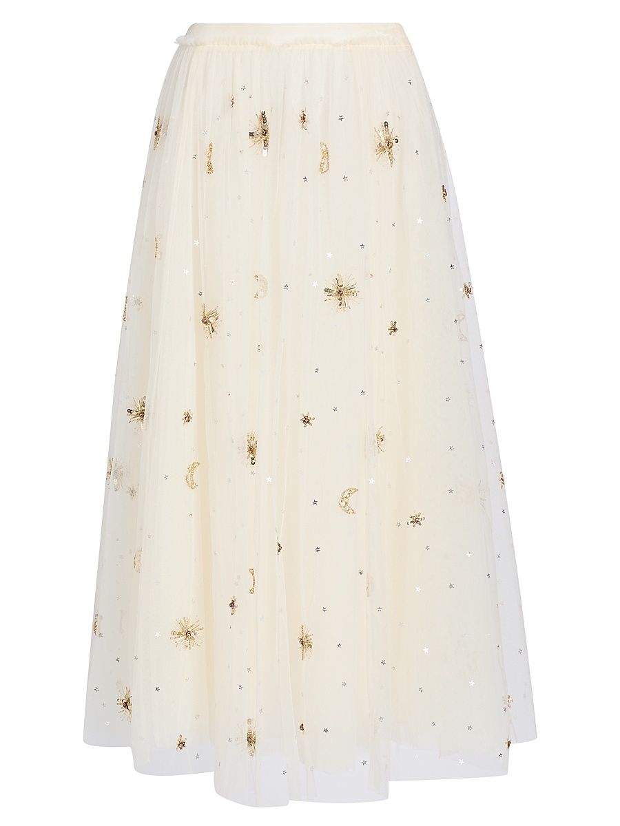 Women's Wilona Sequin-Embellished Tulle Midi-Skirt - Lunar Gold - Size Large