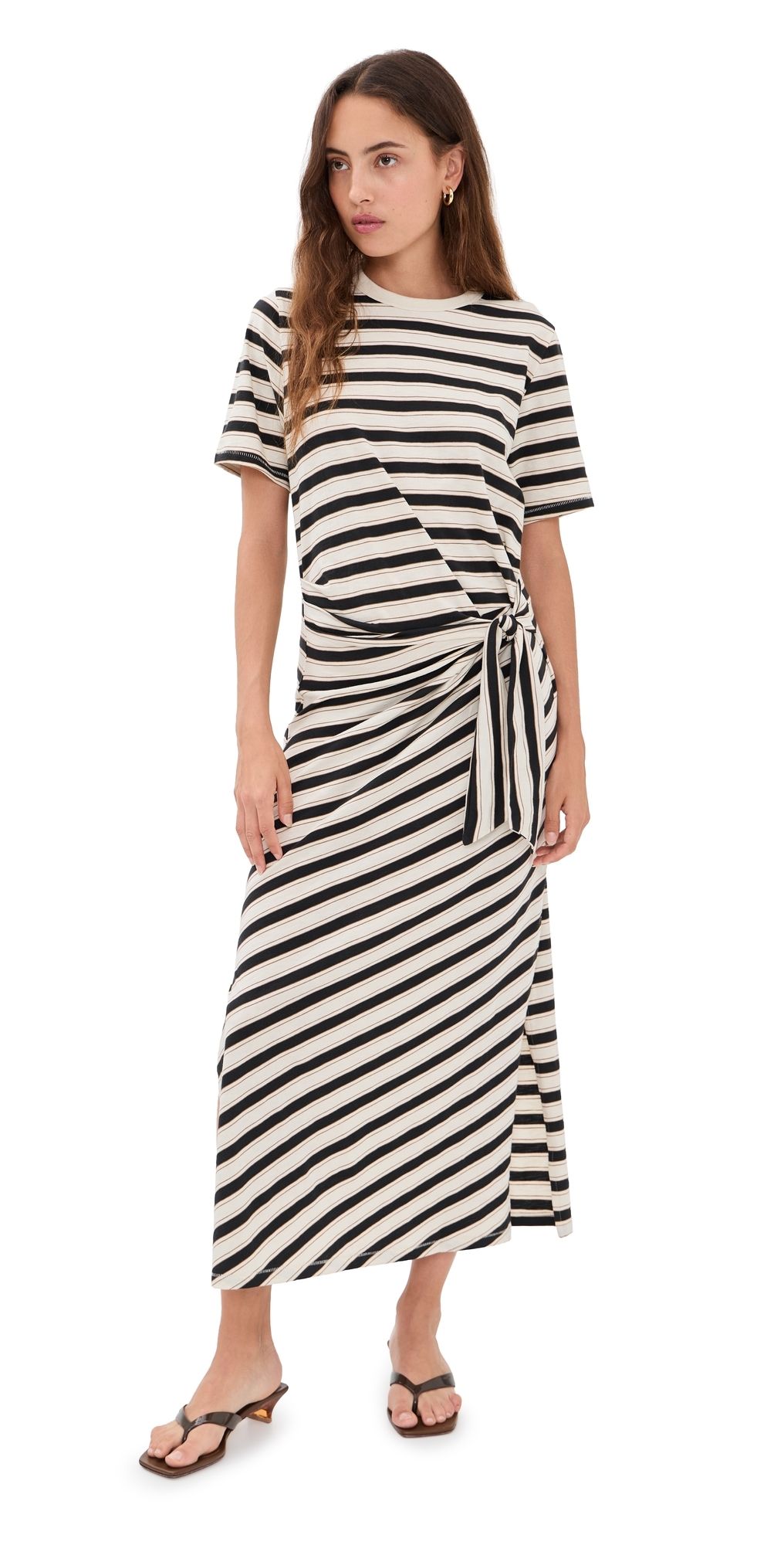 rag & bone The Slub Stripe Tee Midi Dress Cream Multi S