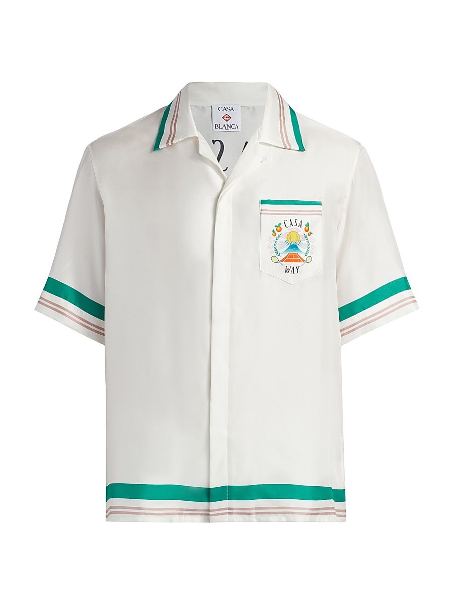 Men's Cuban Collar Silk Shirt - Casa Way - Size XXL