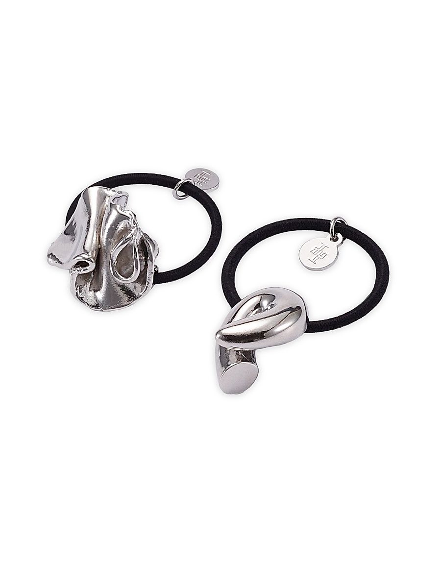 Women's Ruffle & Loop Ponytail Set - Rhodium