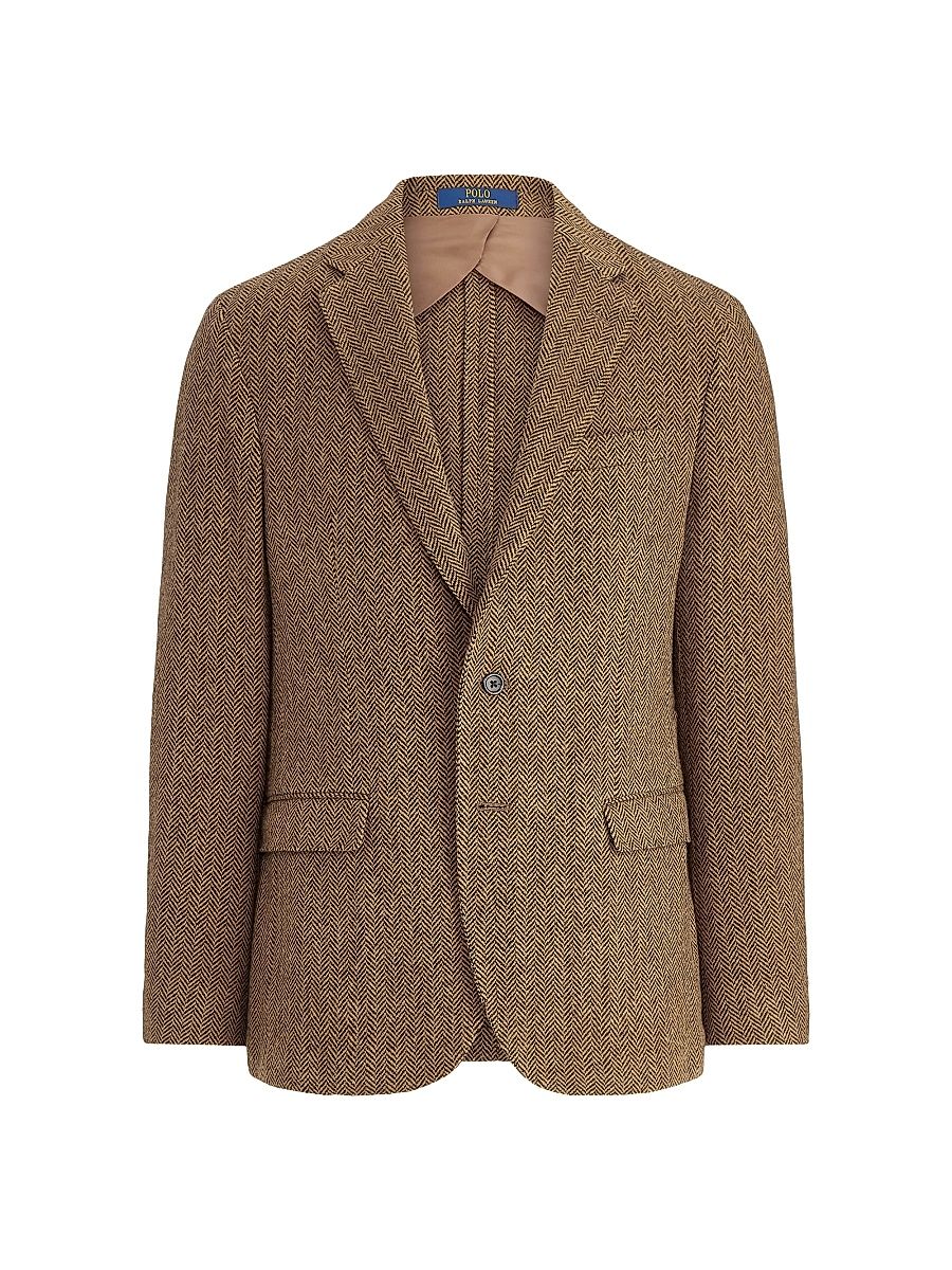 Men's Herringbone Wool-Blend Two-Button Sport Coat - Brown Tan - Size 44