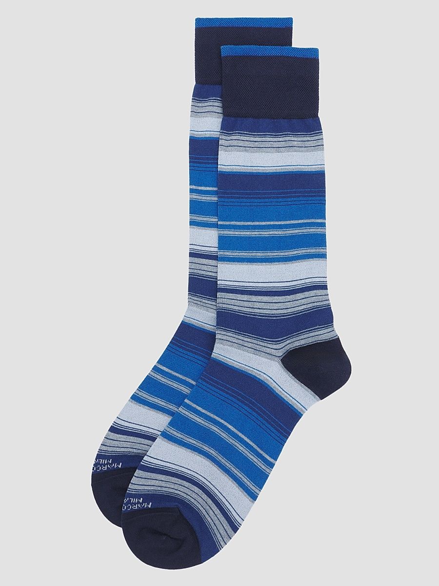 Men's Shaded Stripe Pima Cotton Mid-Calf Socks - Blue Sky