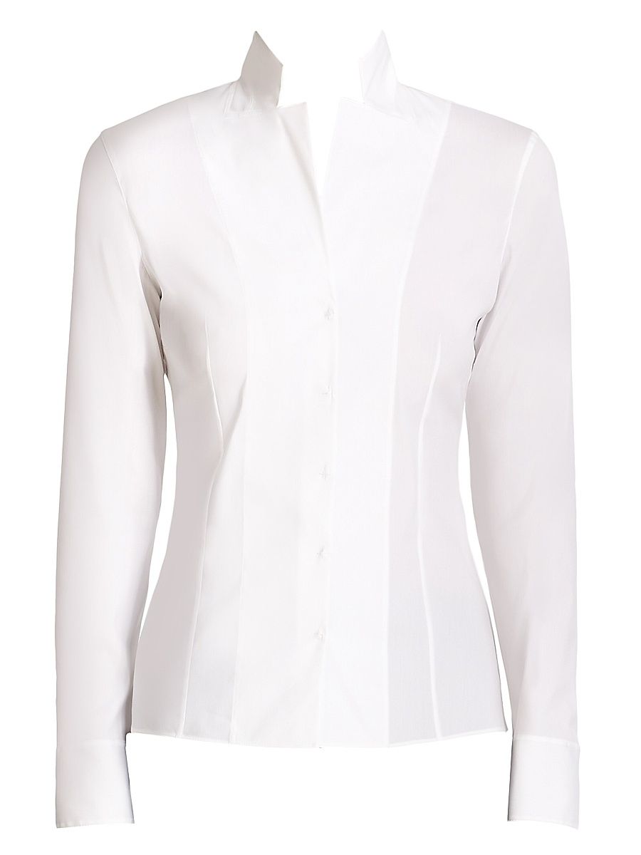 Women's Stretch-Poplin Revers Collar Blouse - White - Size 16