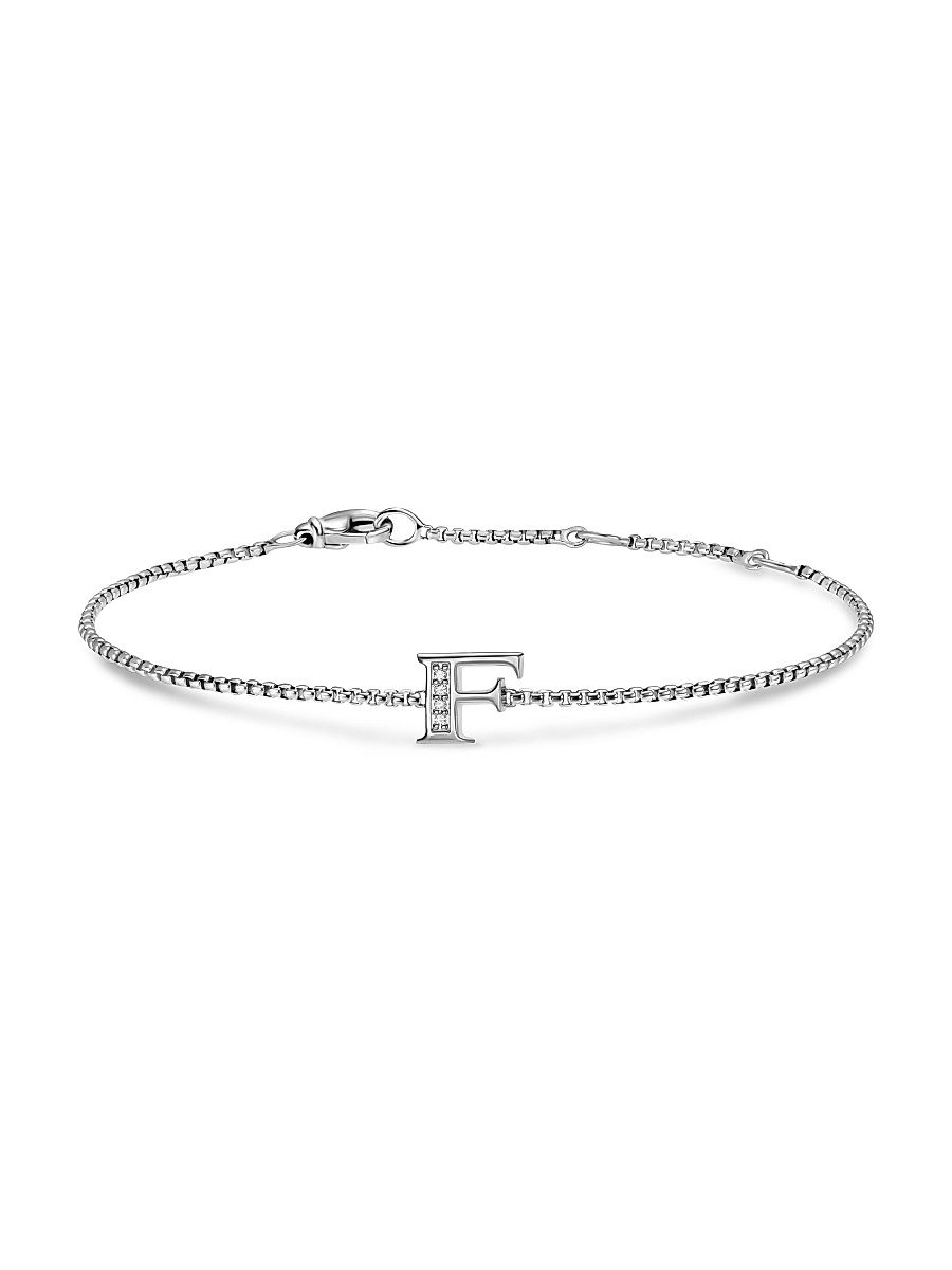 Women's Petite Initial Chain Bracelet in Sterling Silver - Diamond O
