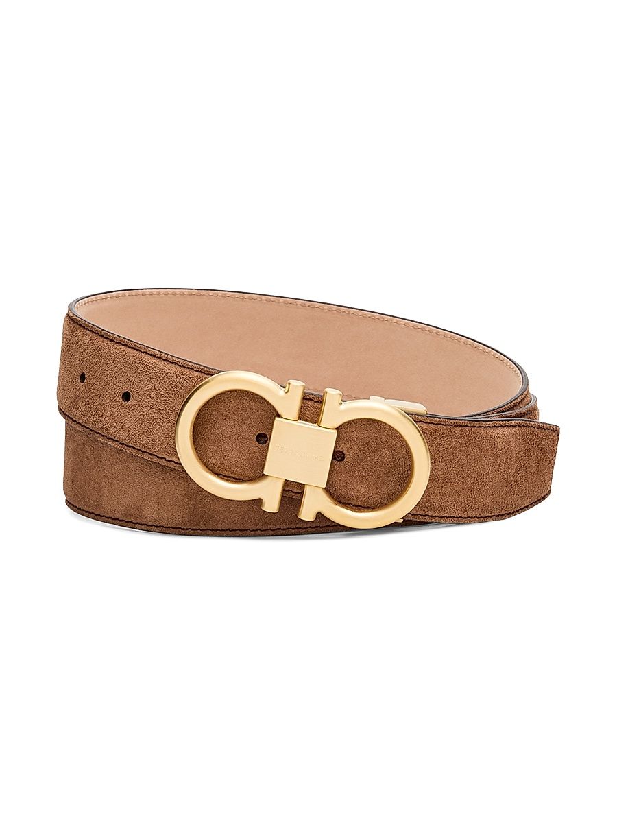 Men's Double Gancino Adjustable Leather Belt - Midbrown Naturale - Size 34
