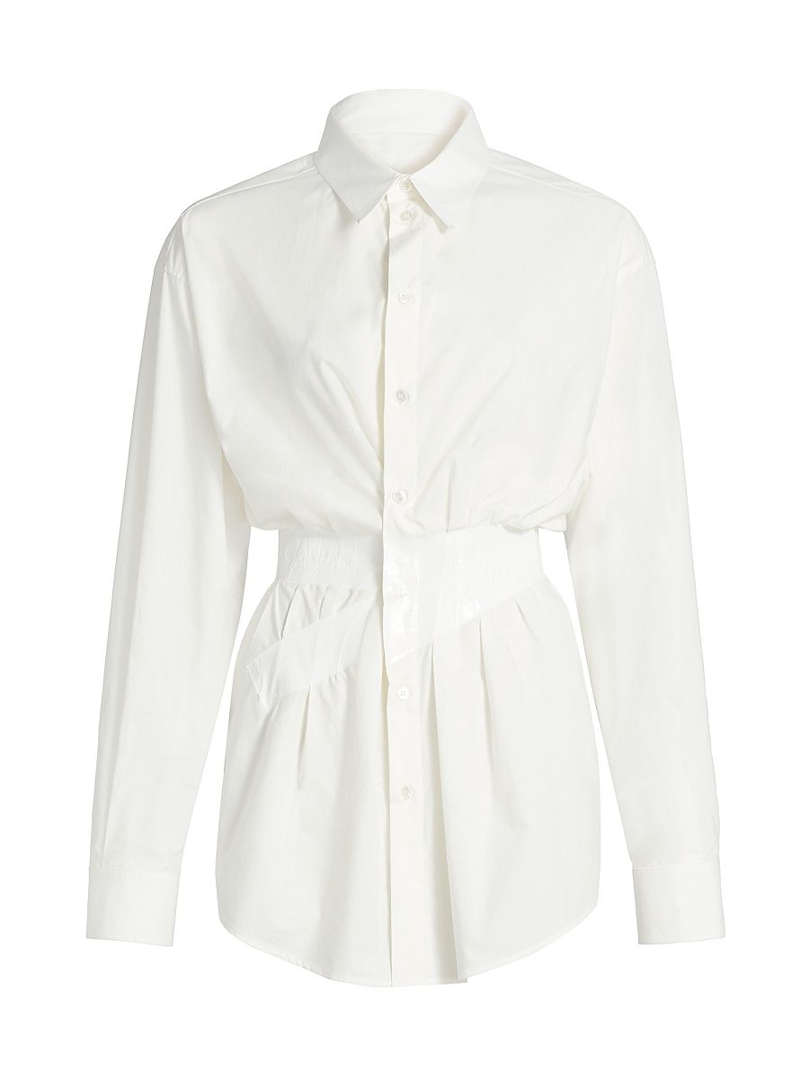 Women's Taped Cotton Button-Front Shirt - Off White - Size 2