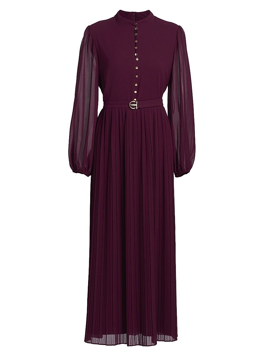 Women's Adira Long-Sleeve Belted Midi-Dress - Noir Berry - Size 14