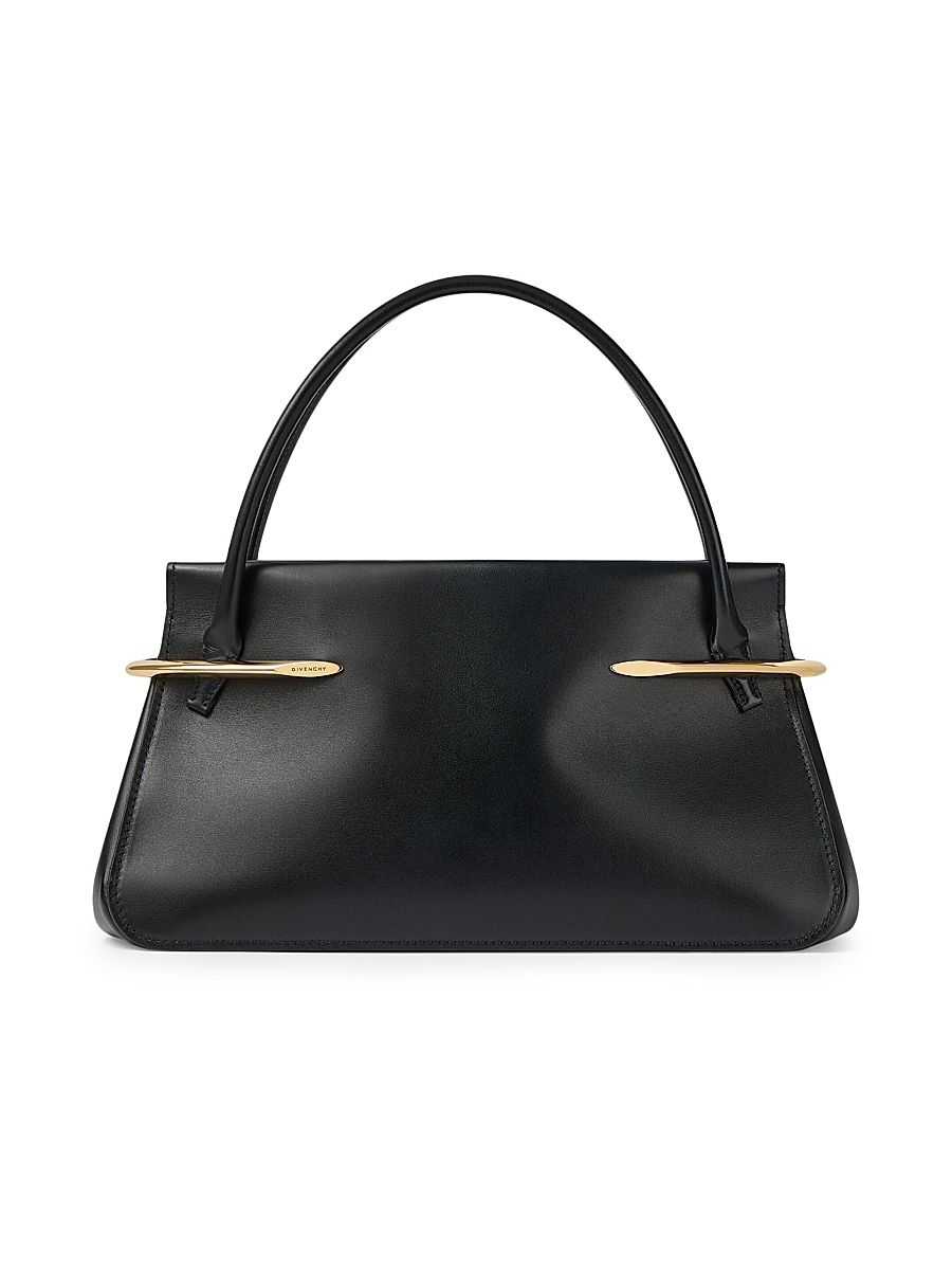 Women's Medium Pinch Top Handle Bag in Leather - Black