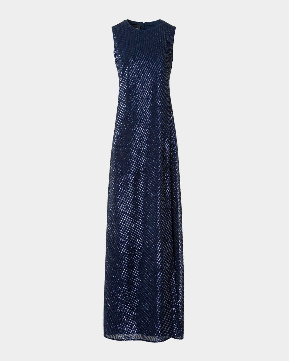 Diagonal Sequined Georgette Gown