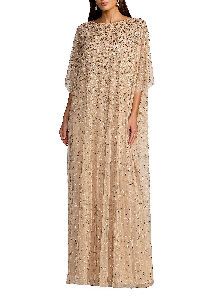 Women's Embellished Mesh Caftan Maxi Dress - Gold - Size XXL