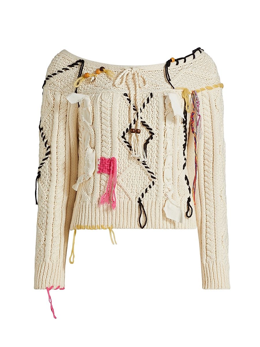 Women's Vaggelis Cable-Knit Off-The-Shoulder Sweater - Cream - Size Large