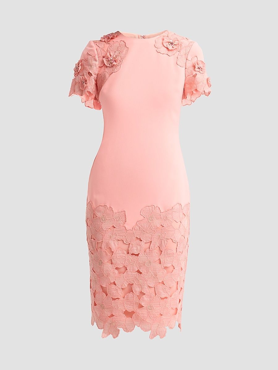 Women's Guipure Lace Cocktail Dress - Coral - Size 0